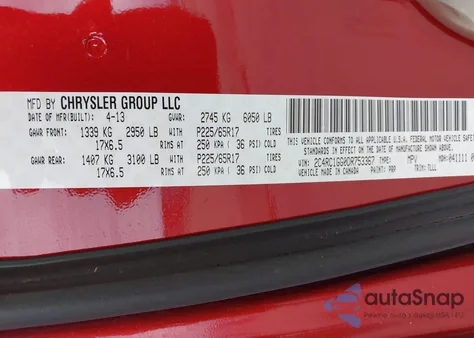 2013 Chrysler Town & Country Limited z USA, uszkodzony, nr VIN 2C4RC1GG0DR753367